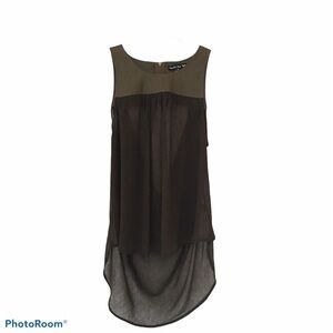 Double Zero Open Back Sleeveless Chiffon & Faux Sleeveless Top Olive Size Small